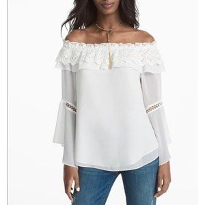 WHBM White Lace Trim  Off-Shoulder Top  Size X-Small